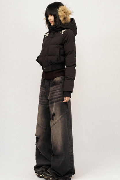 Retro Black Hooded Jacket