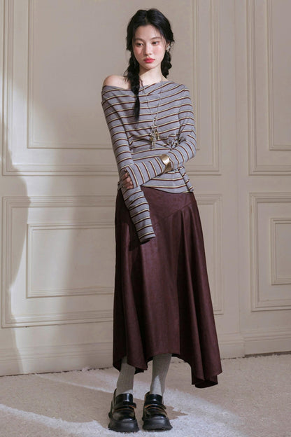 Soft Gray and Yellow Striped Knitted T-Shirt