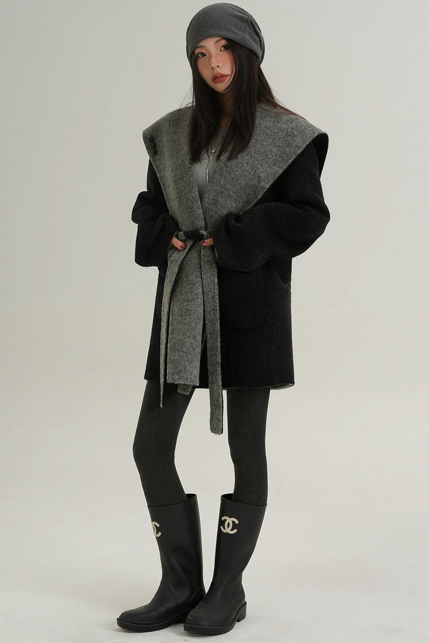 Double-Sided Large Lapel Mid-Length Wool Coat