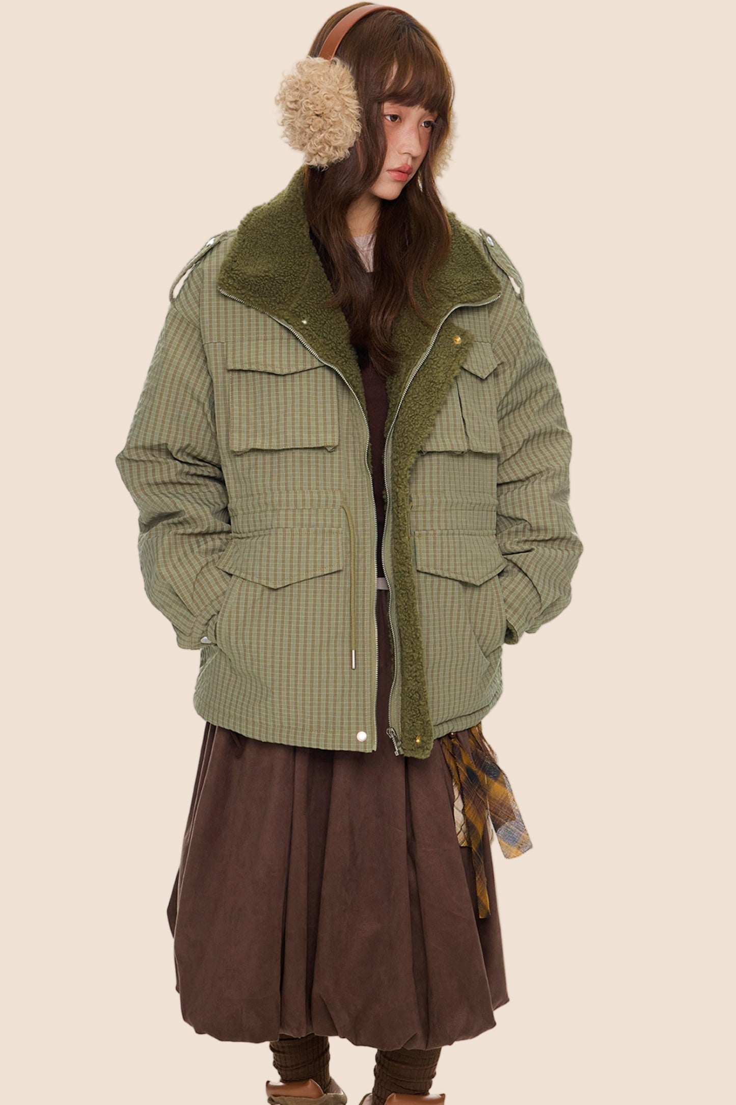 Furry Plaid Cotton Jacket