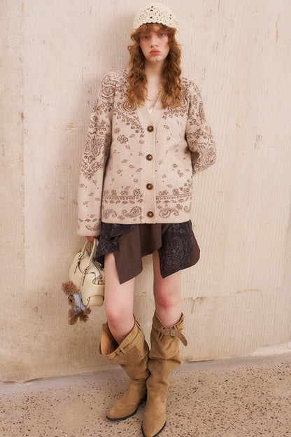 Cashew Flower Premium Jacquard Knit Cardigan