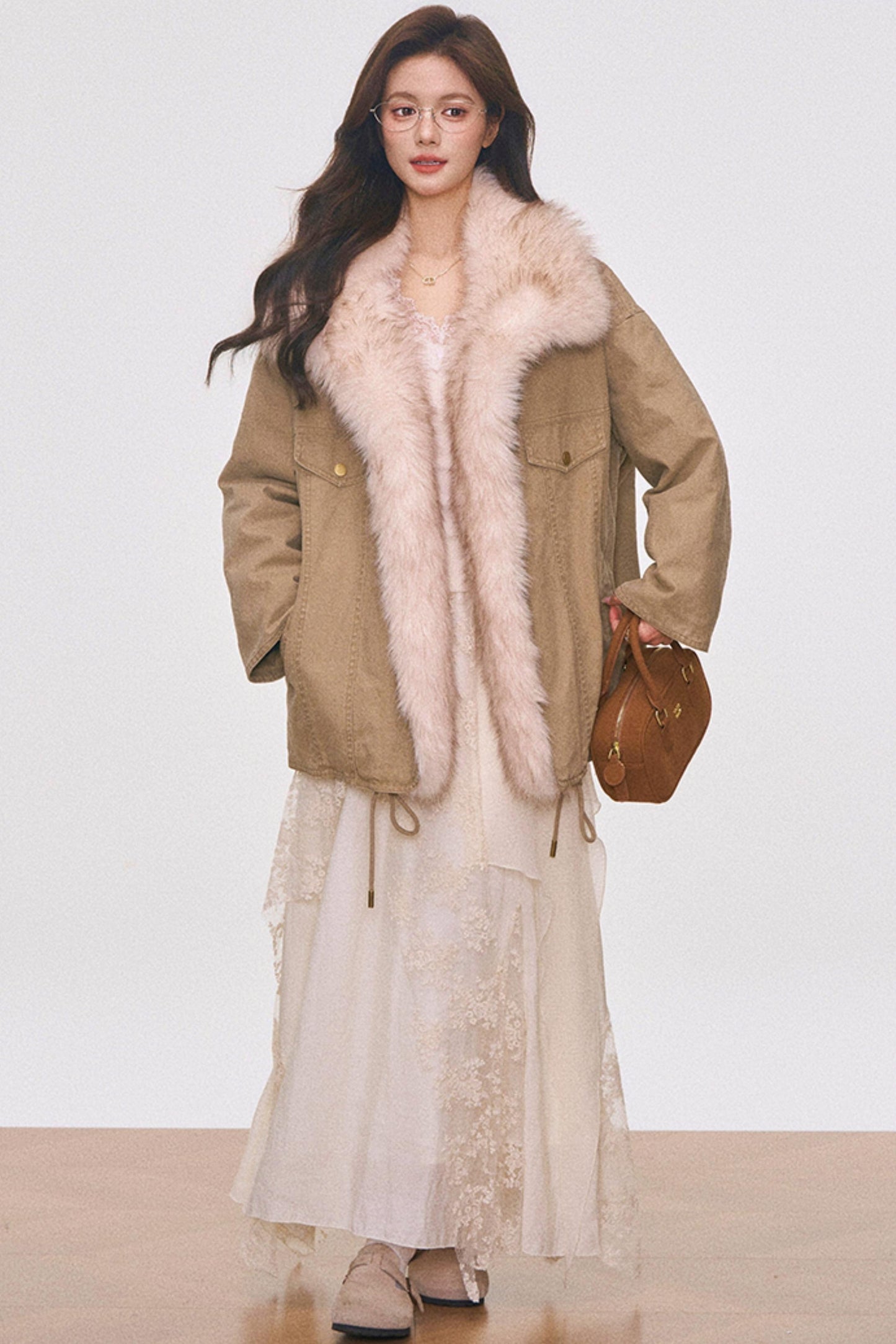 Washed Fur Patchwork Jacket Set-Up