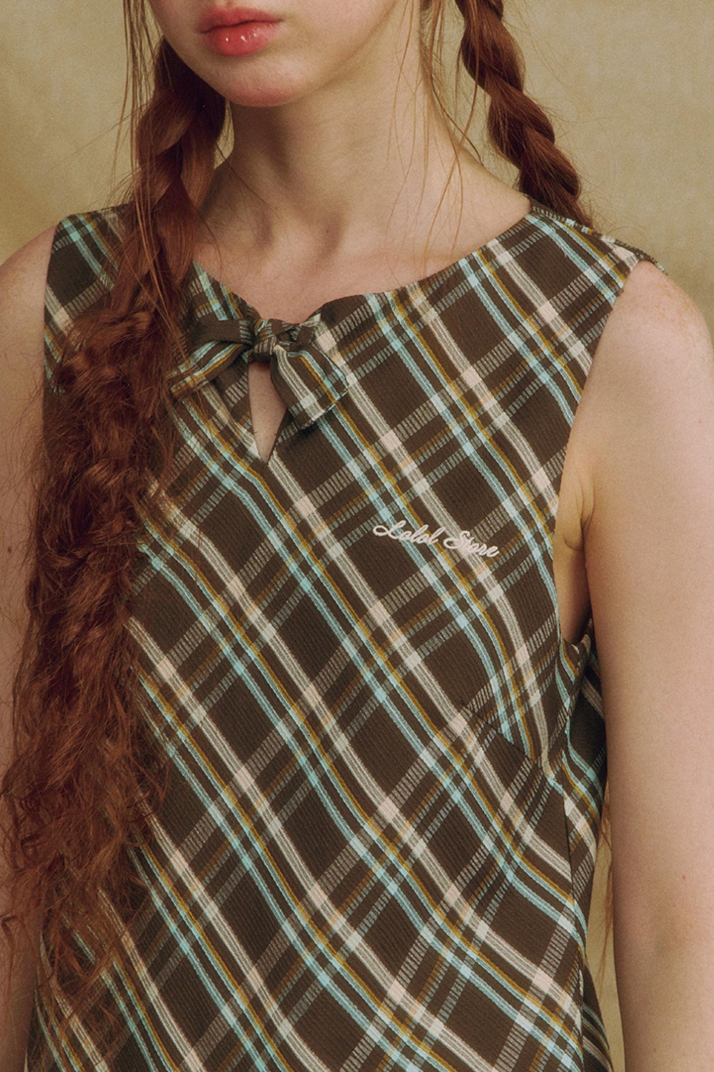 Plaid Bowknot Pleated Dress