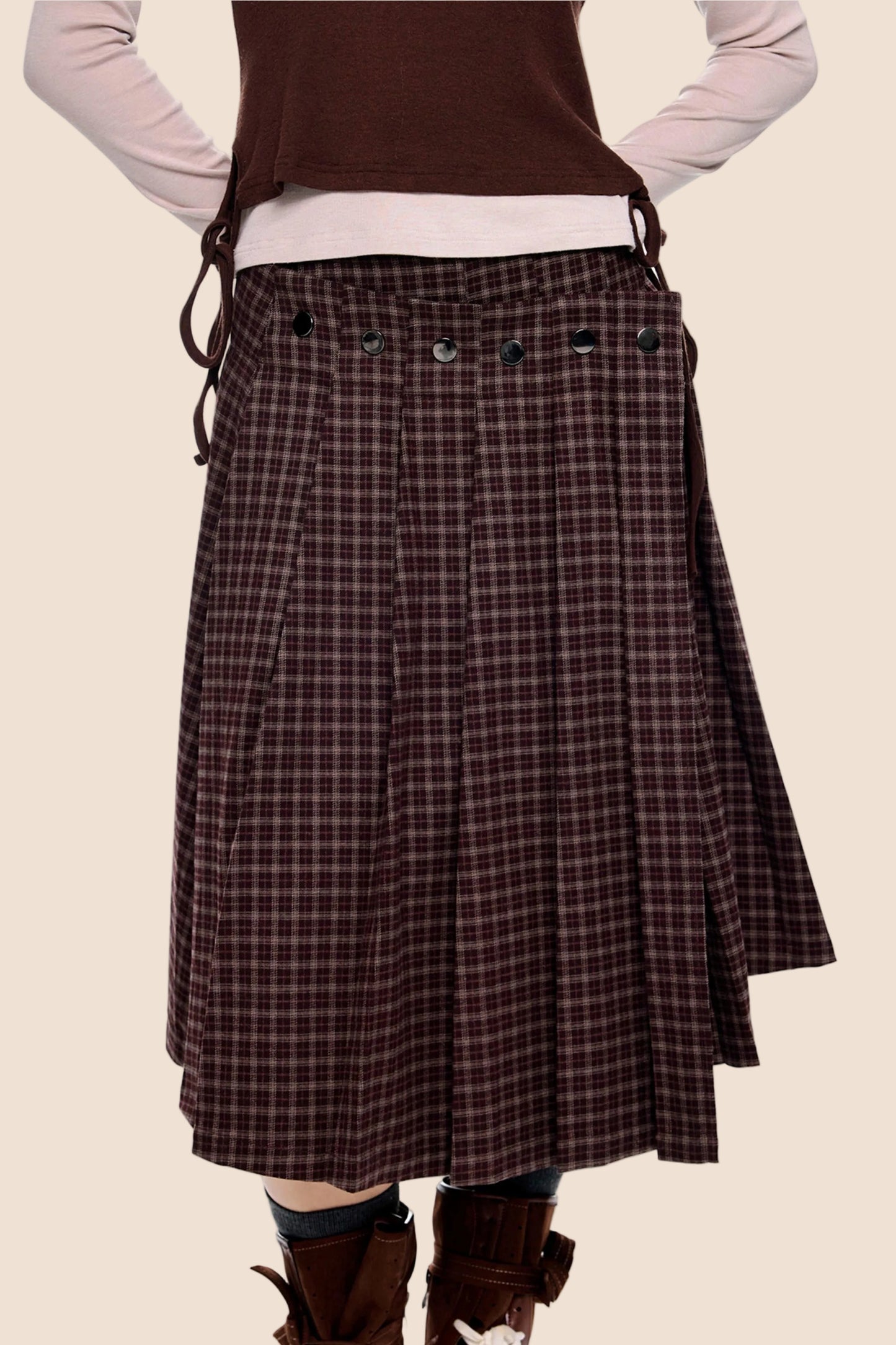 Plaid Rivet Pleated Skirt