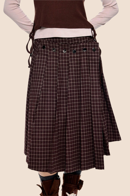 Plaid Rivet Pleated Skirt