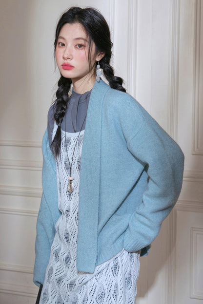 Sense Layering Gray and Blue Openwork Sundress Set