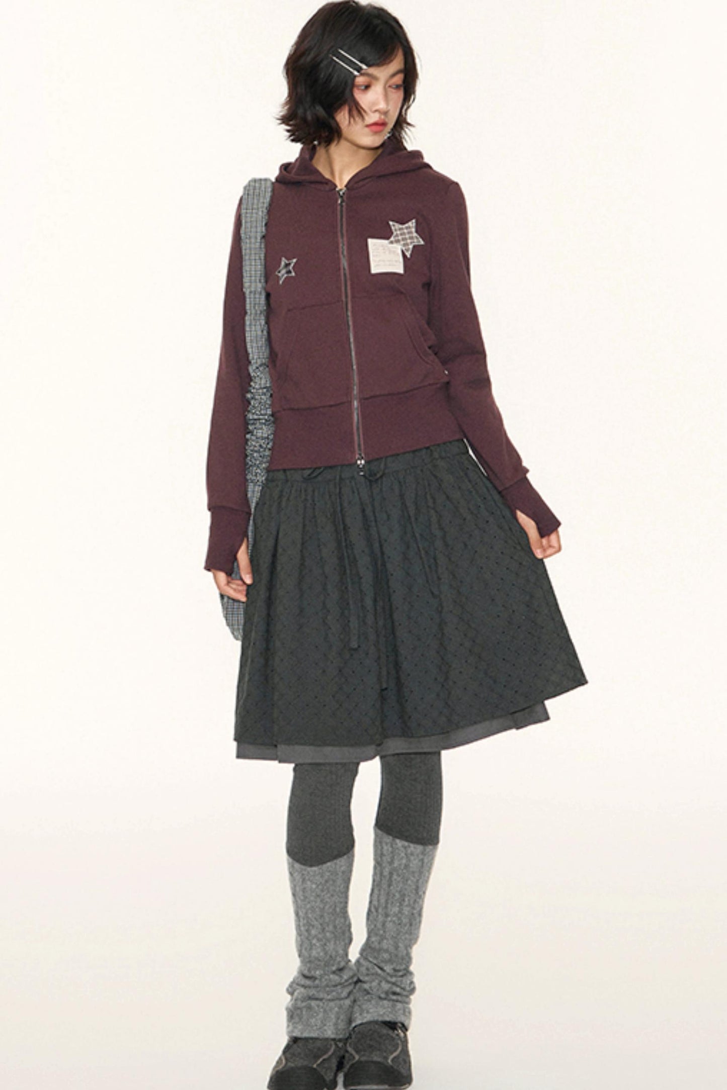 Vintage Lace-Up Plaid Puffy A-Line Skirt