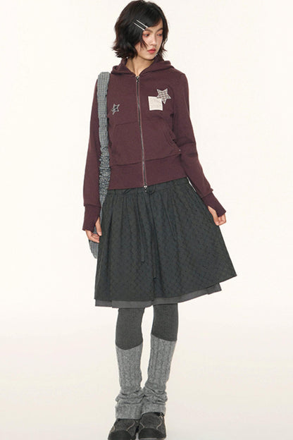 Vintage Lace-Up Plaid Puffy A-Line Skirt