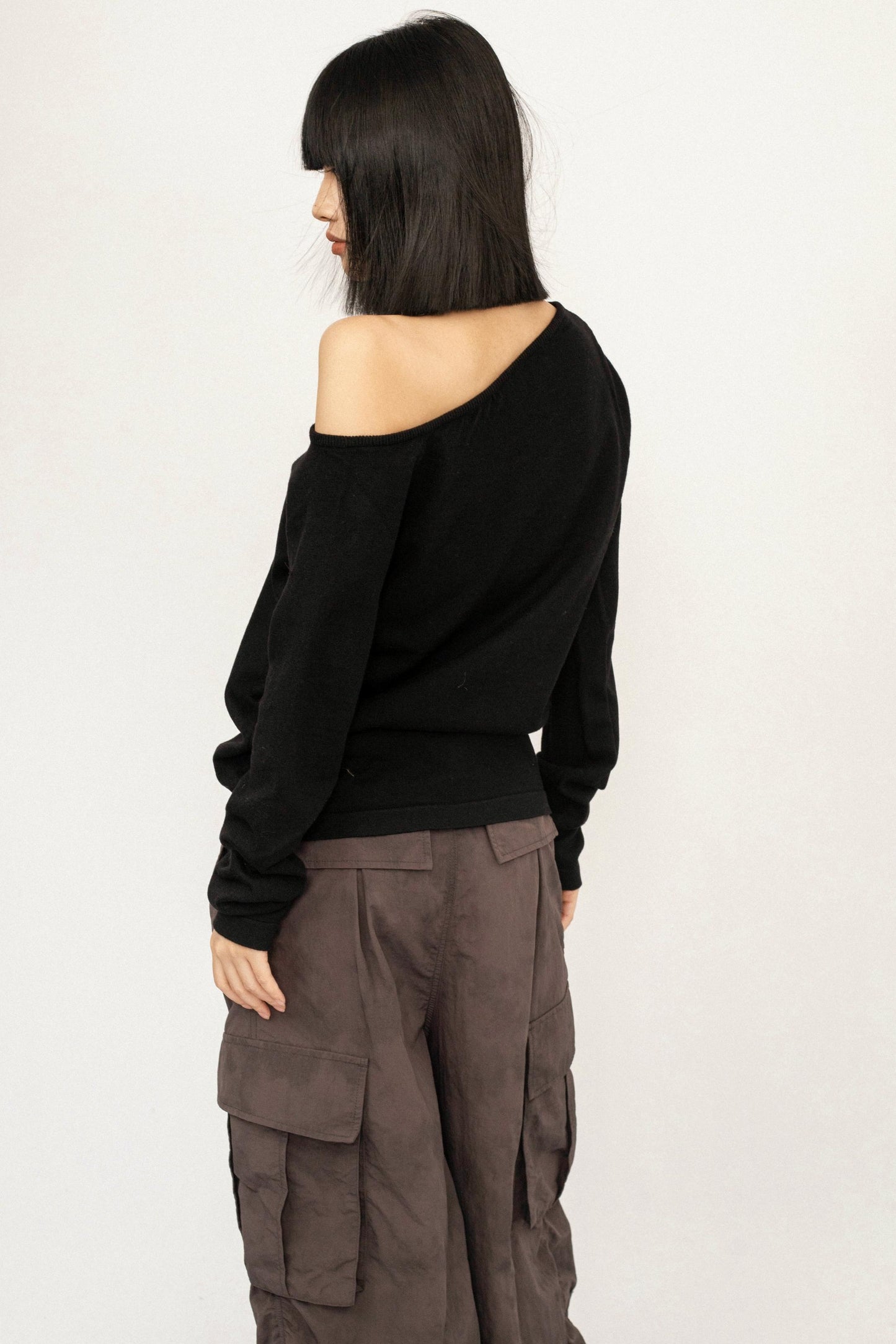 Black Knitted Off-Shoulder Cardigan