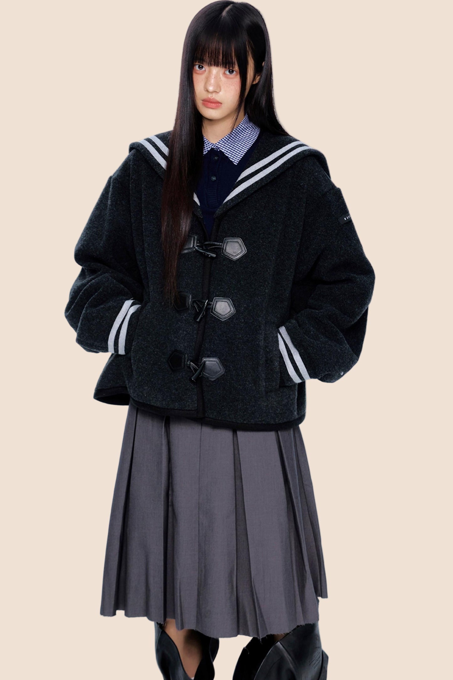 Navy Collar Woolen Coat