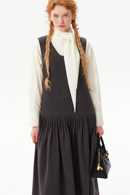 Hand-Pleated Woolen Vest Dress