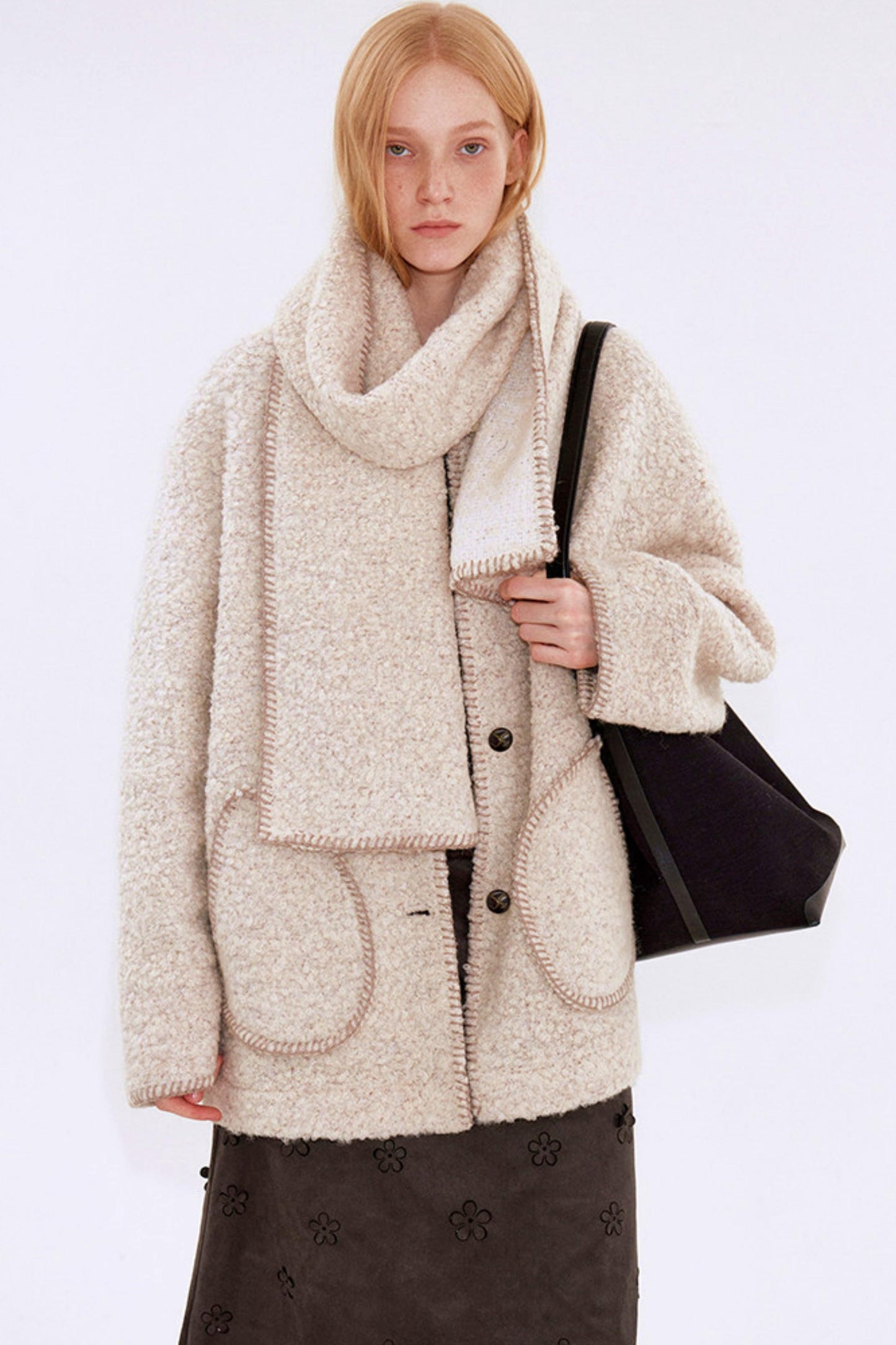 Soft Beige Woolen Coat Set