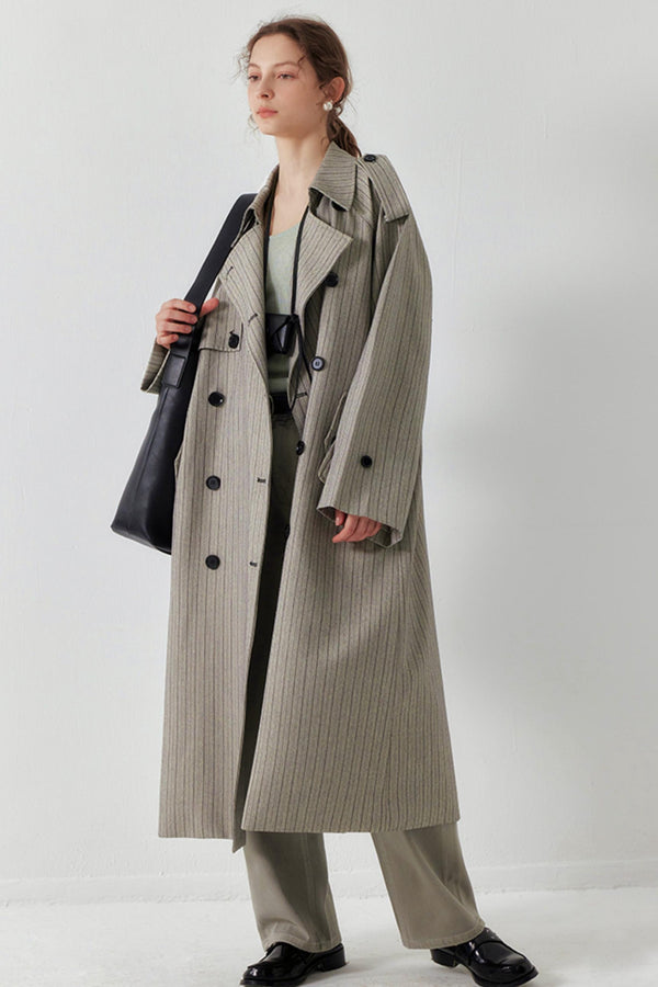 Chic Striped Lapel Trench Coat