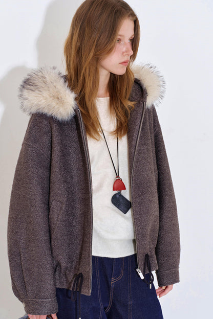 Fur Collar Wool Blend Coat