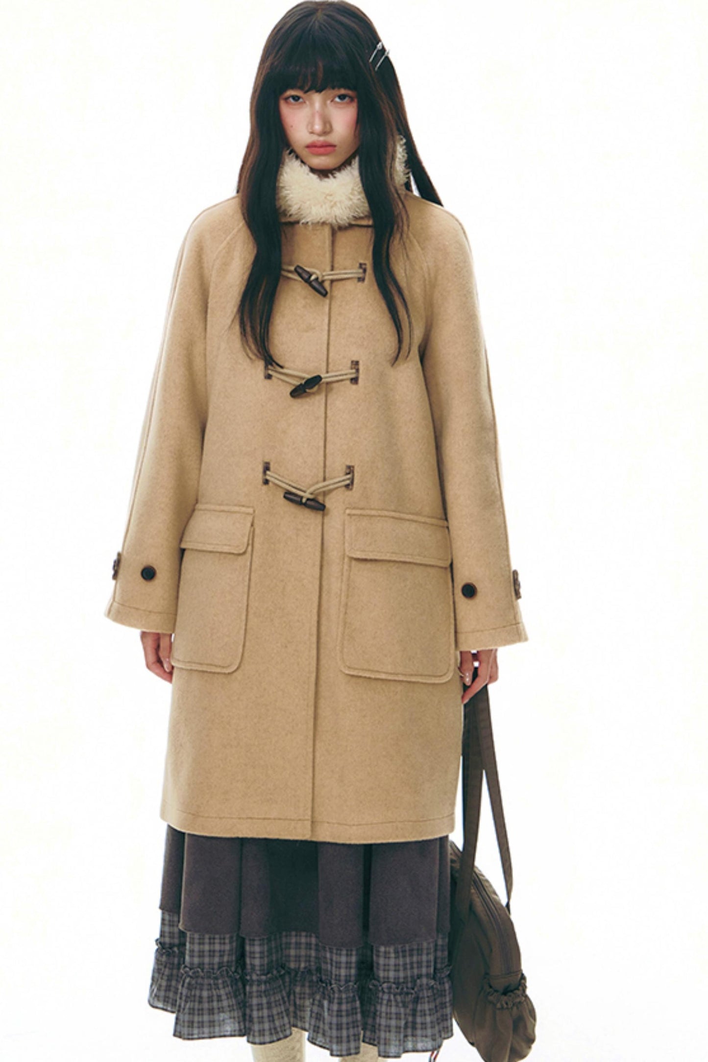 Patchwork Plaid Shirred Japanese Lace-Up Long Dress