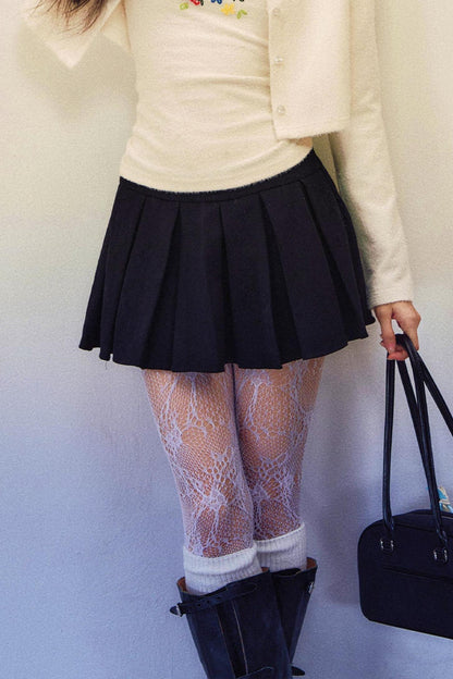 Black And White Twill Wool Skirt