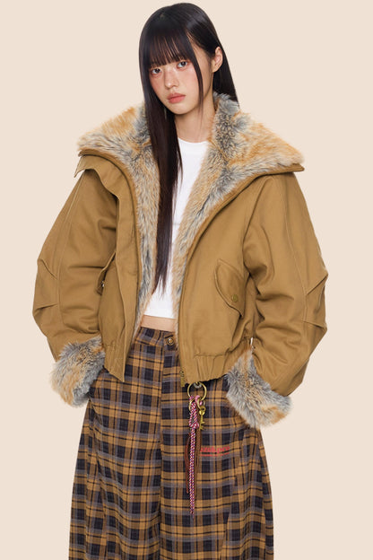 Furry Lapel Cotton Jacket