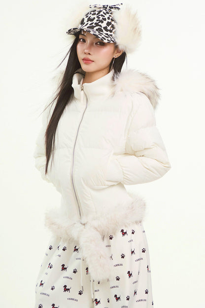 White Fur Collar Cotton Jacket