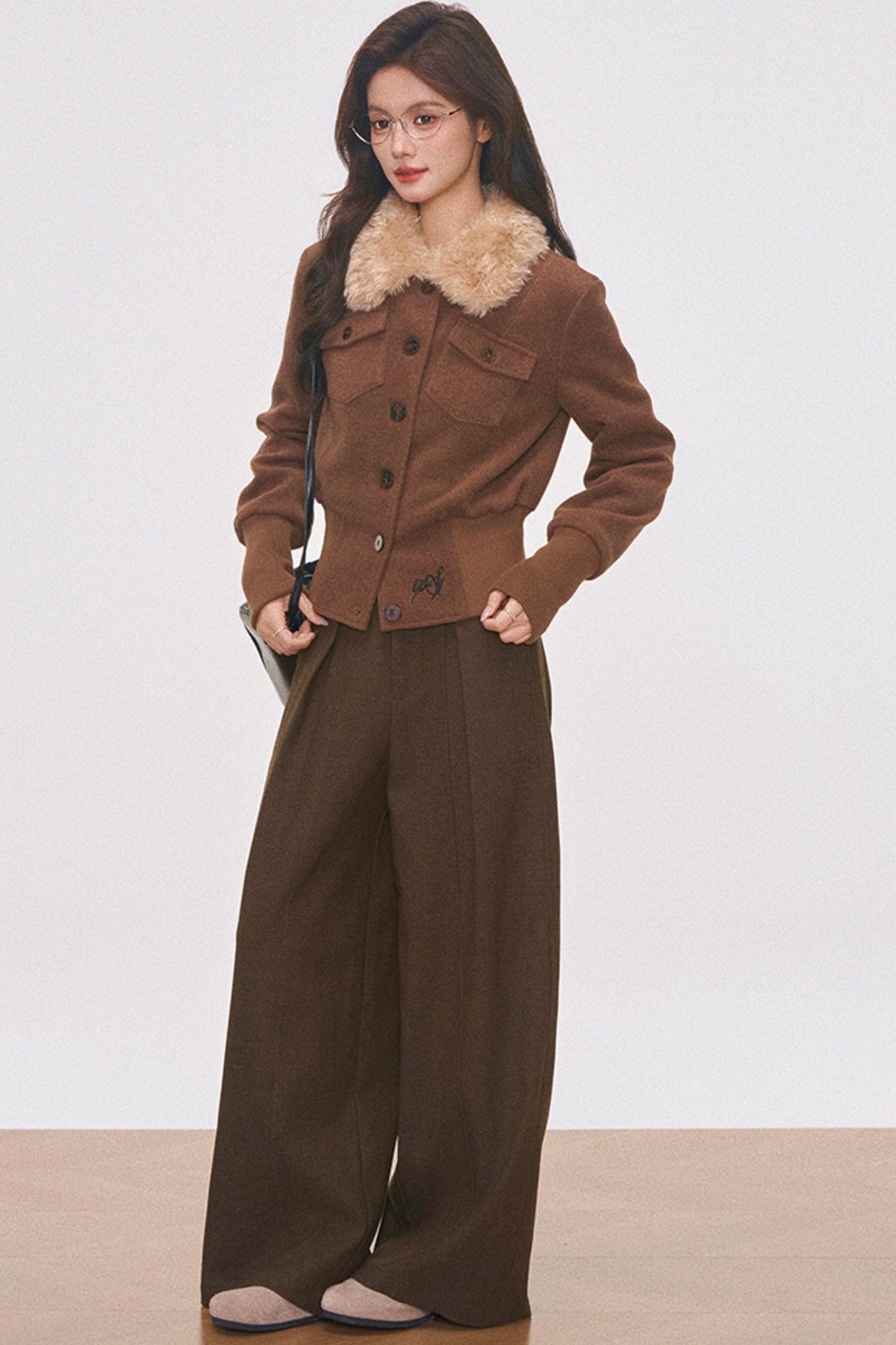 Brown Woolen Jacket And Pants Set-Up