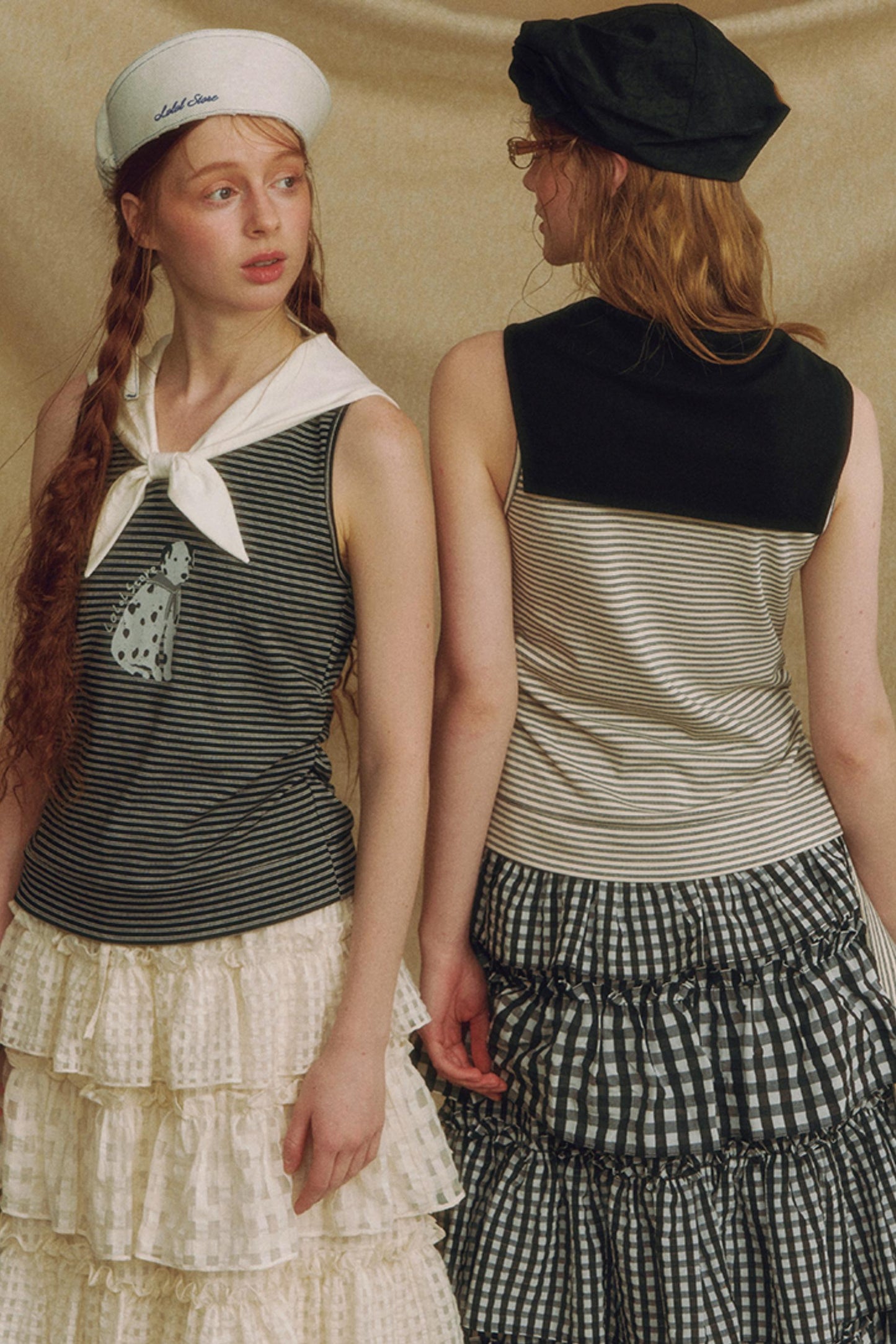 Puppy Print Bow-Striped Navy Tank Top