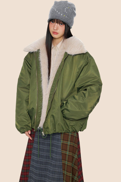 Furry Contrast Lapel Jacket