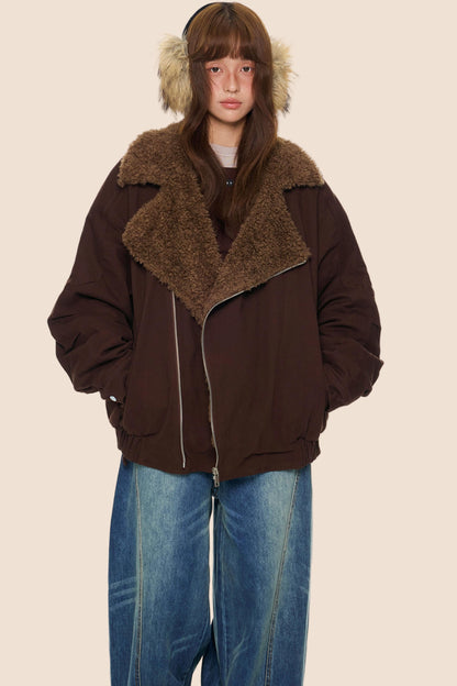Diagonal Fleece Cotton Jacket