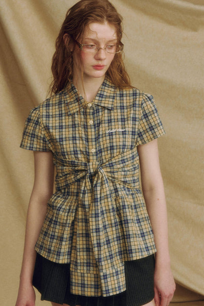 Chic Plaid Bow Tie Blouse