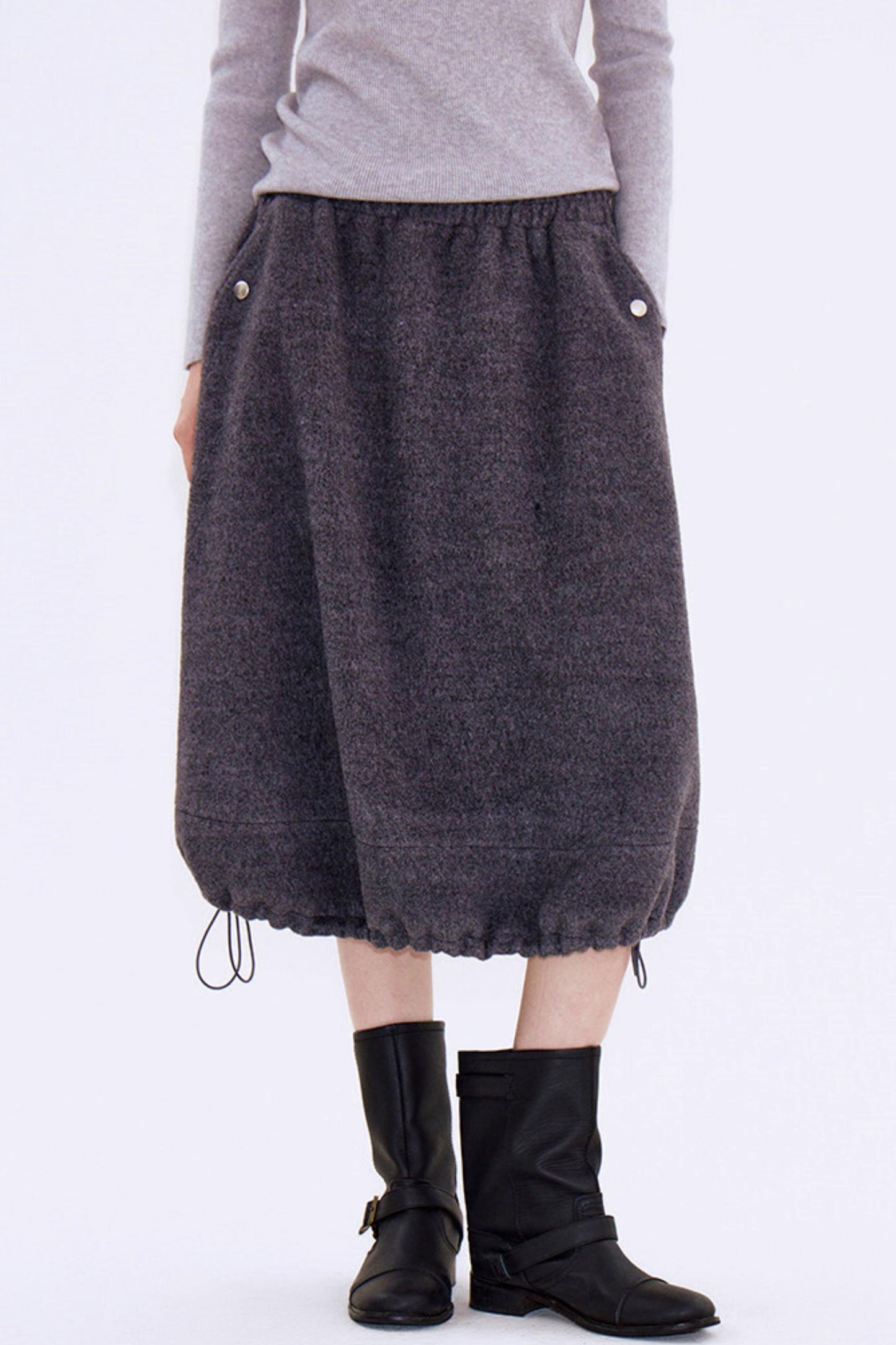 Gray Wool Drawstring Skirt