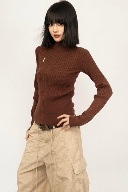 Retro High-Neck Knit Top