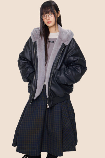 Furry Hooded Leather Jacket