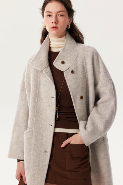 French Woolen Stand-Up Collar Coat