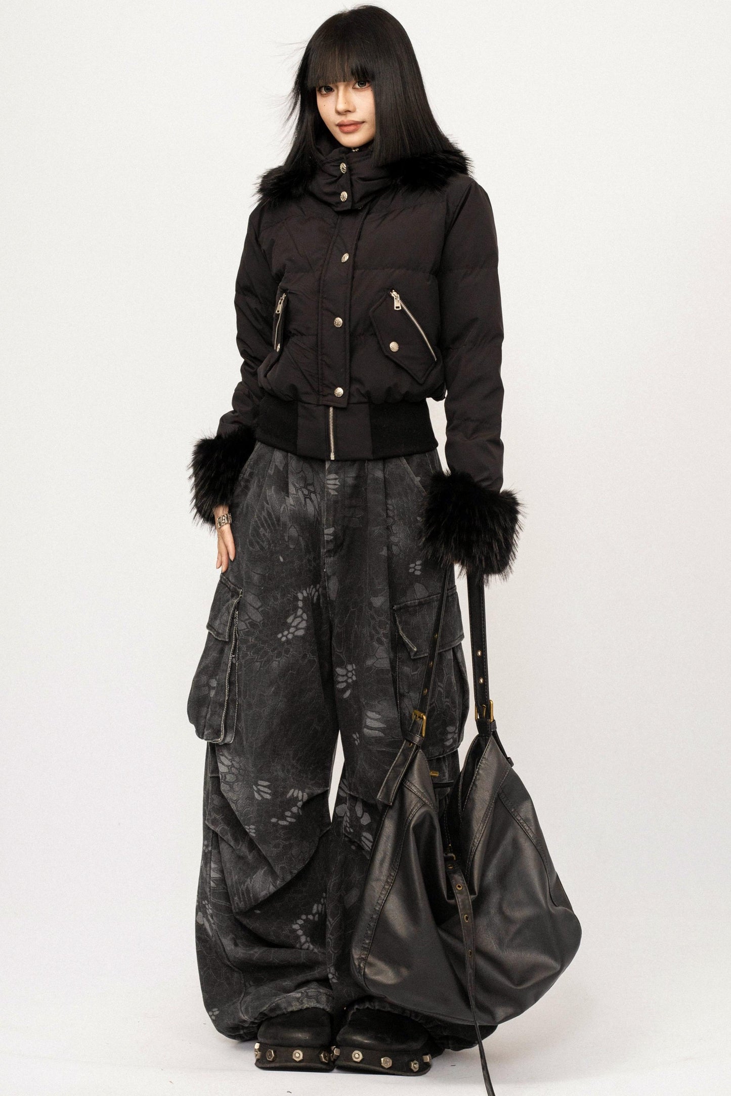 Black Hooded Fur Jacket