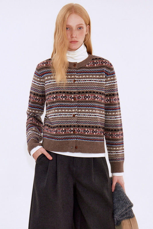 Light Retro Wool Fair Isle Cardigan