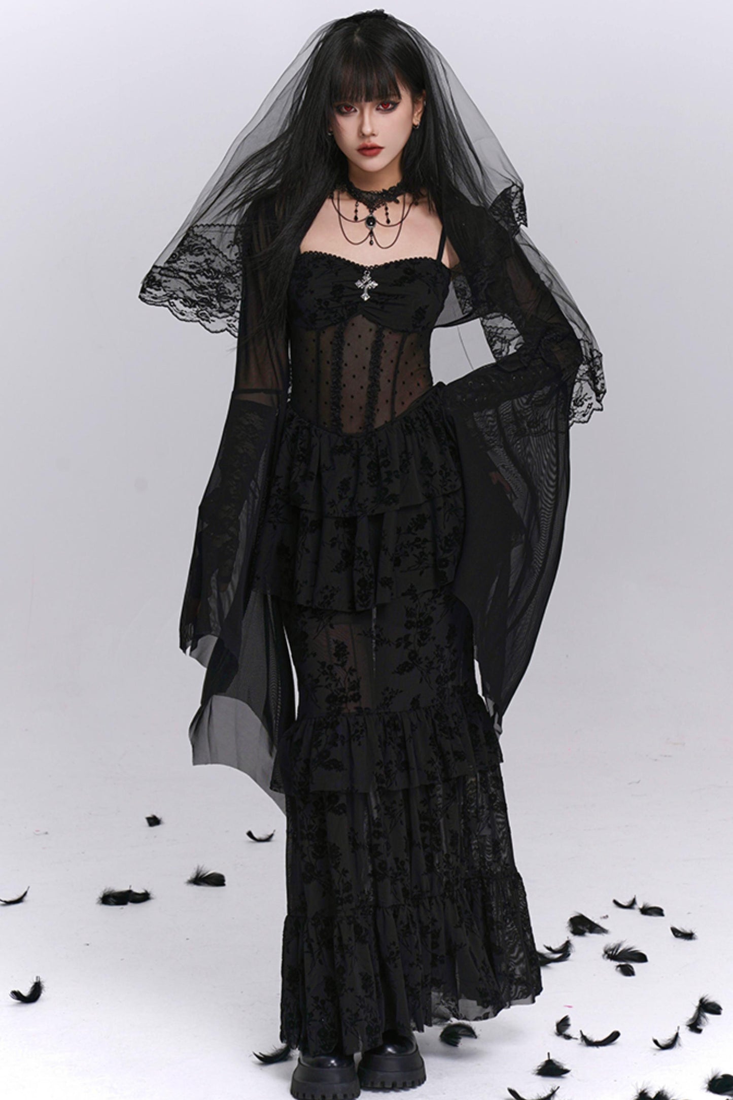 Gothic Black Mermaid Dress Set-Up