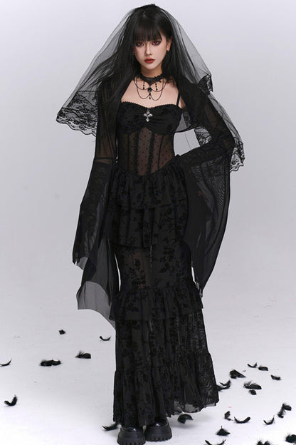 Gothic Black Mermaid Dress Set-Up