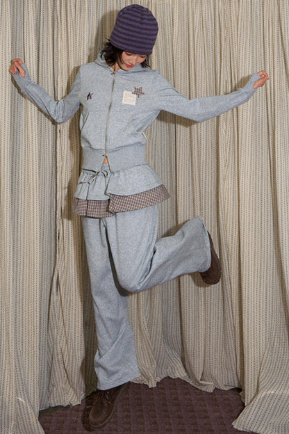 Star Patch Embroidered Hooded Cardigan Set-Up