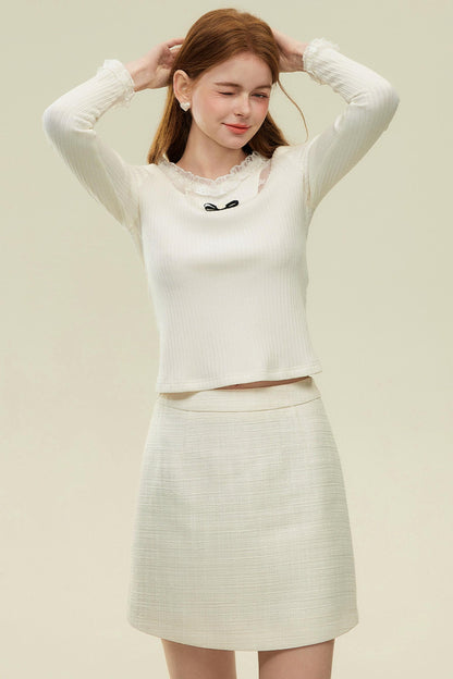 V-Neck Lace Knit Top