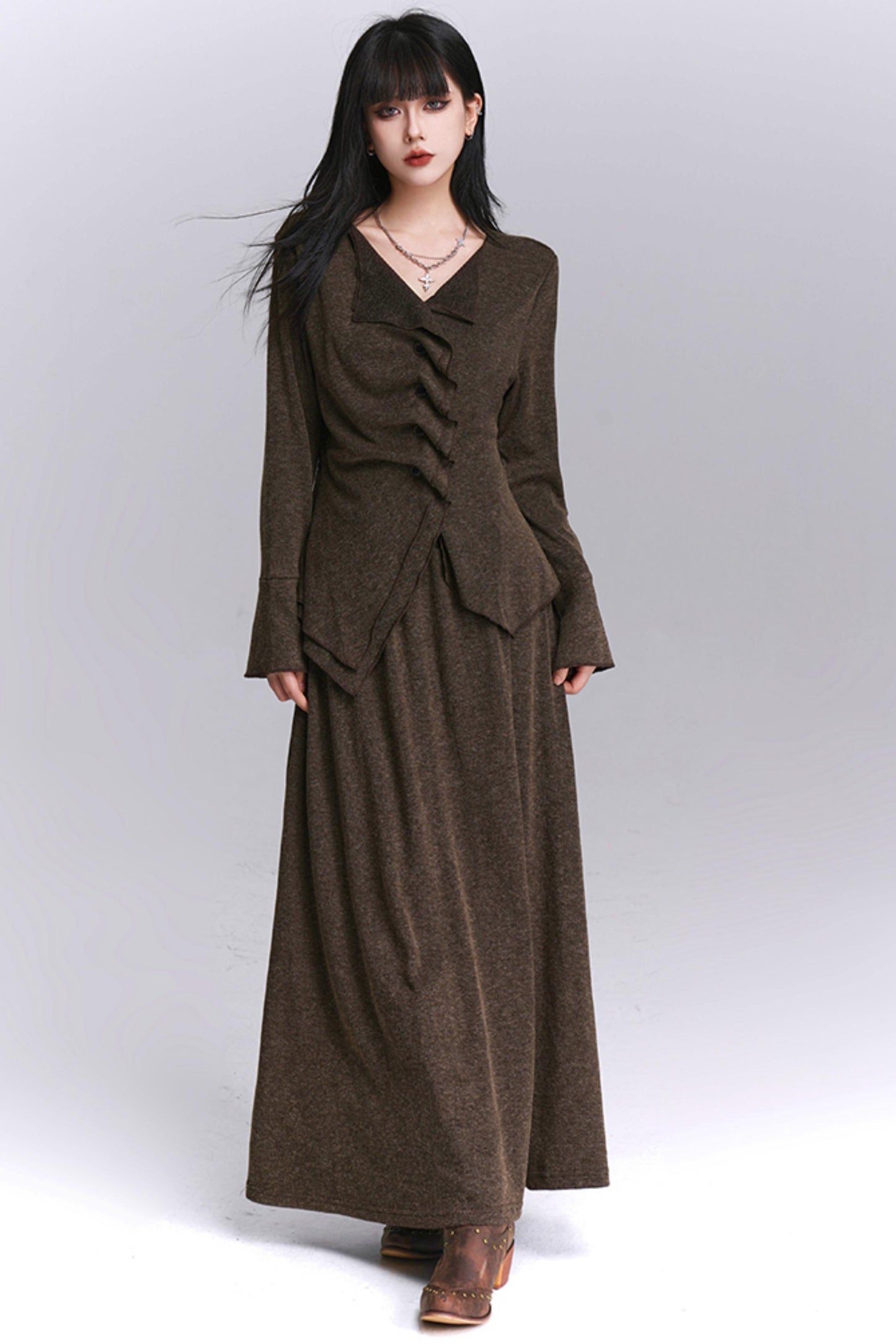 Chic Gray Two-Piece Suit Skirt Set-Up