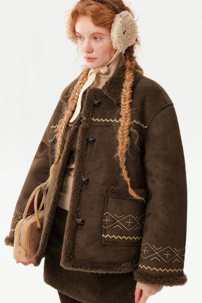 Retro Suede Embroidered Wool Jacket