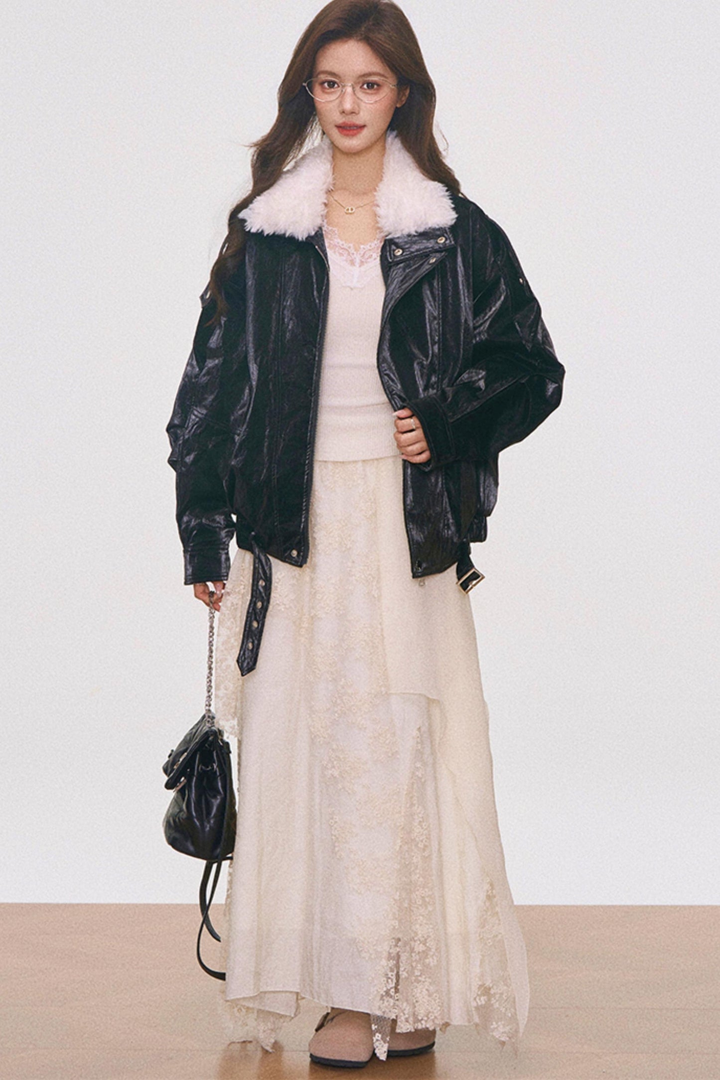 Fur Collar Cotton Coat Set-Up