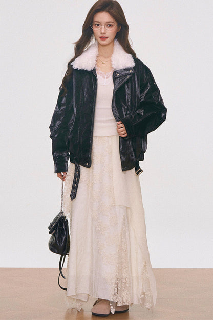 Fur Collar Cotton Coat Set-Up