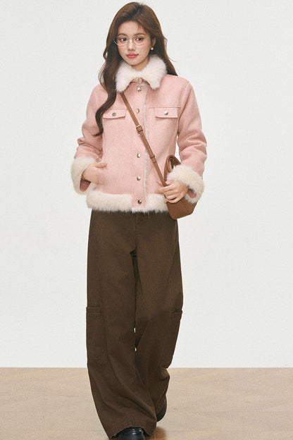 Fur Patchwork Coat And Pants Set-Up