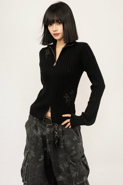 Retro Embroidered Knit Cardigan