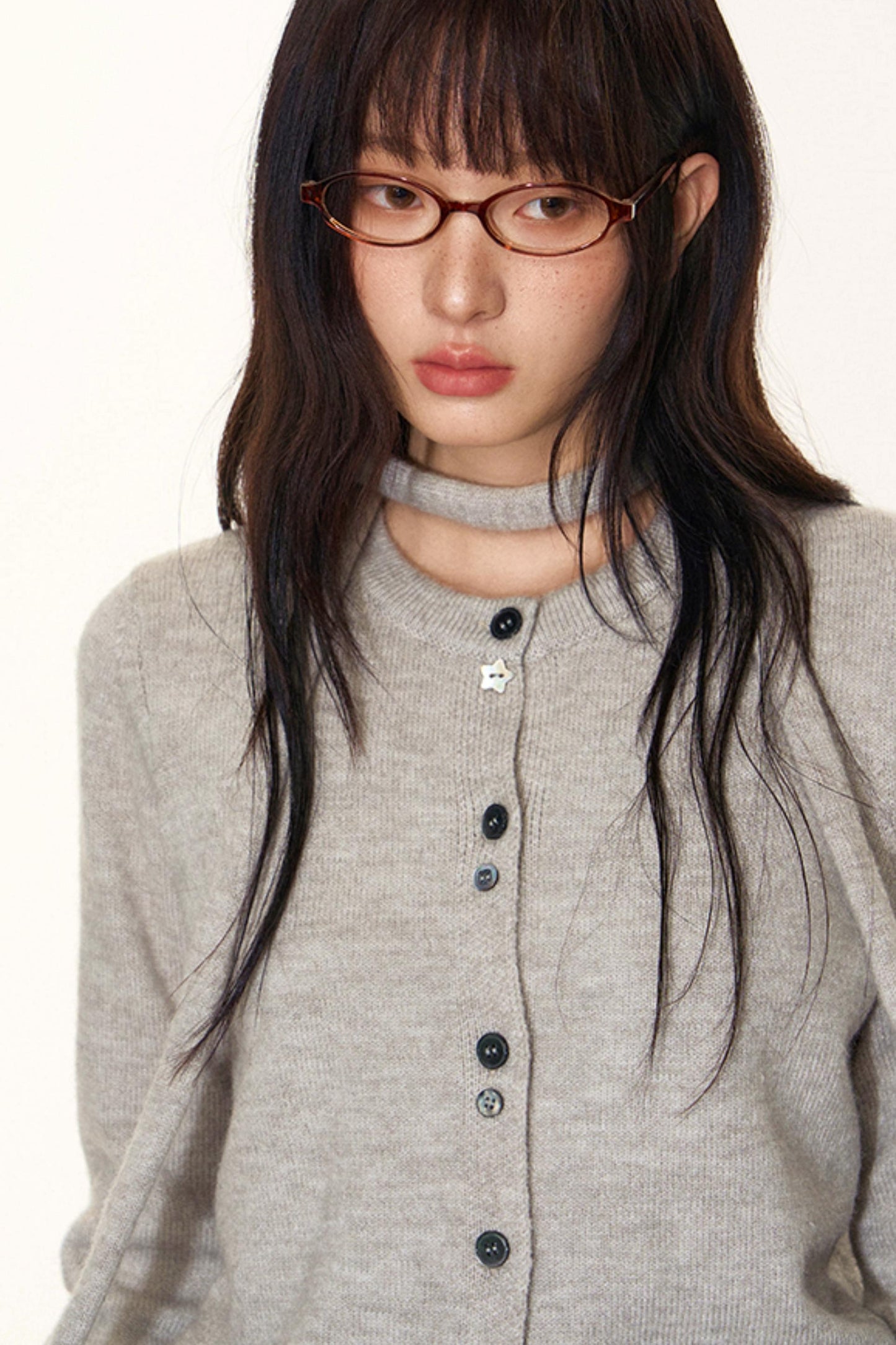 Original Lace-Up Crew Neck Cardigan Set-Up