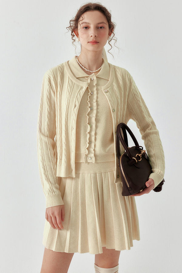 Fungus Spliced Knitwear & Skirt 3-Piece Set