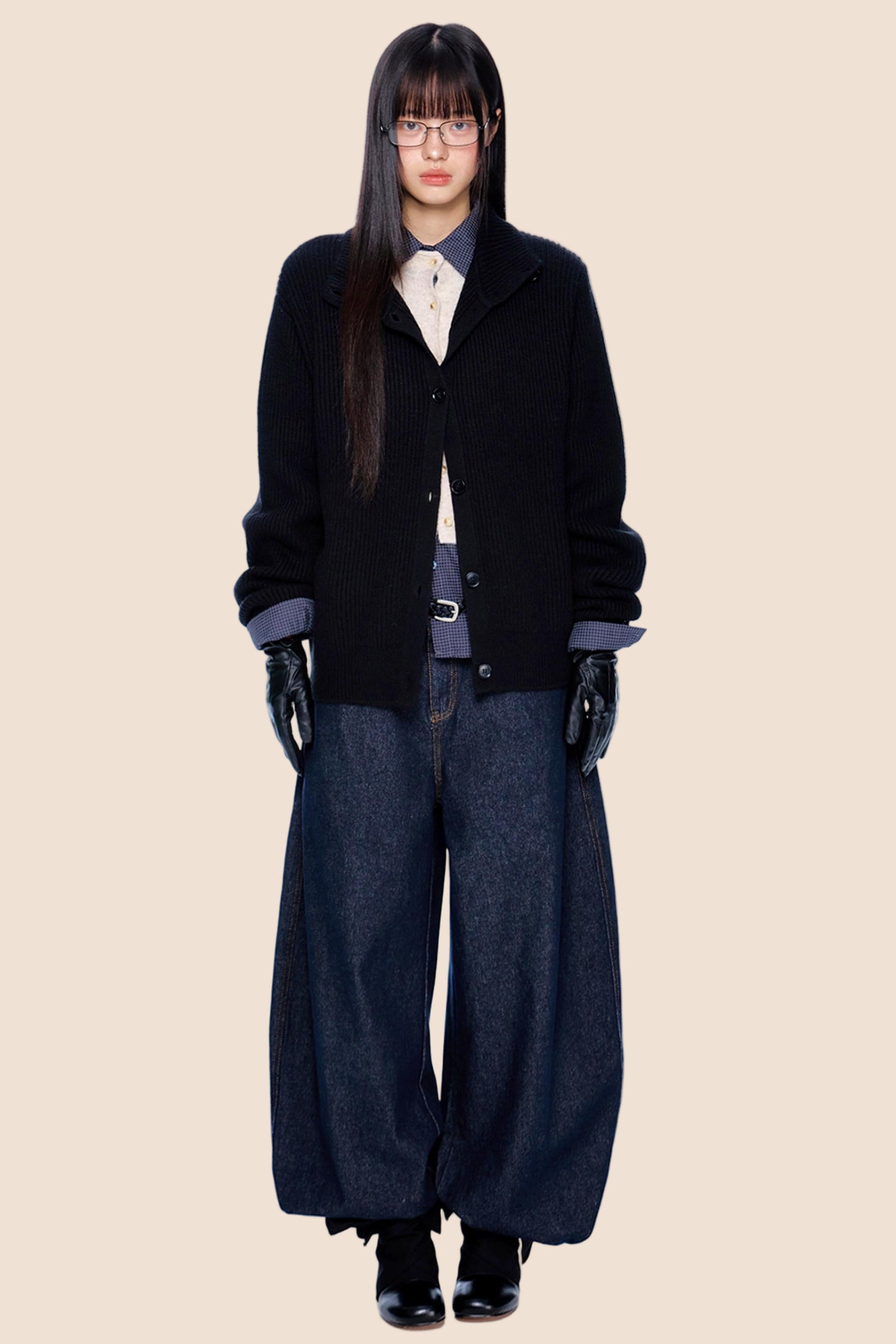 High-Neck Retro Knit Cardigan