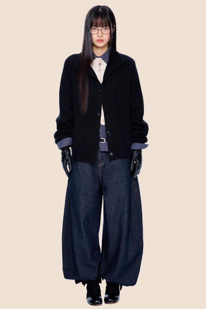 High-Neck Retro Knit Cardigan