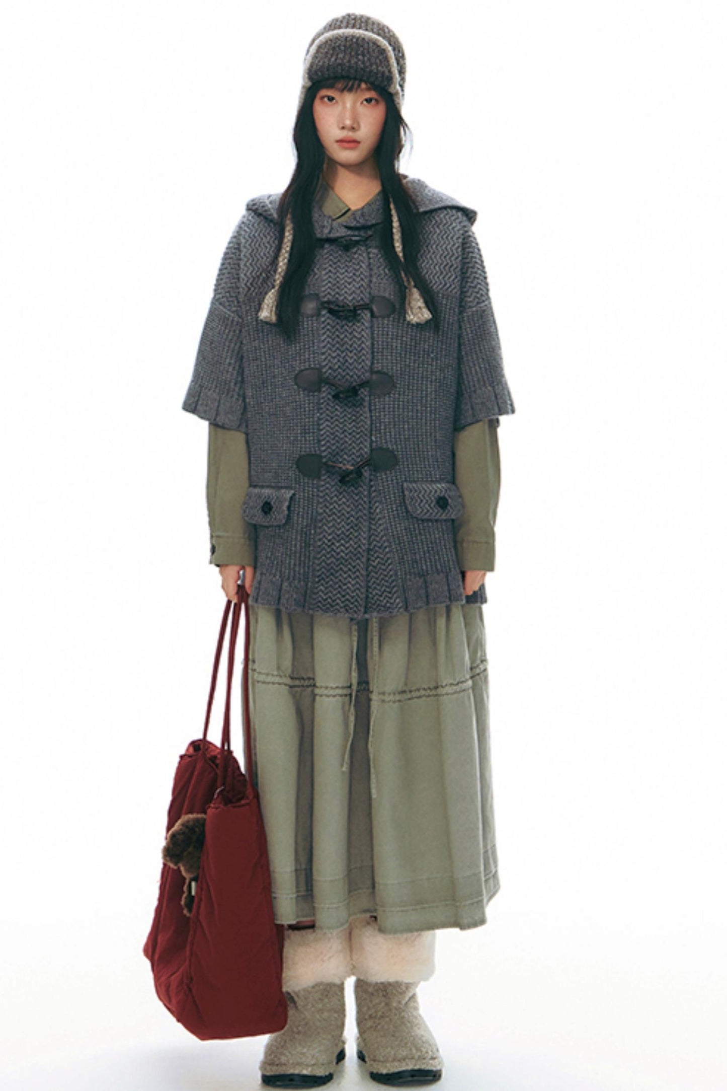 Vintage Horn Button Hooded Coat