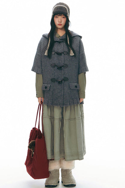 Vintage Horn Button Hooded Coat