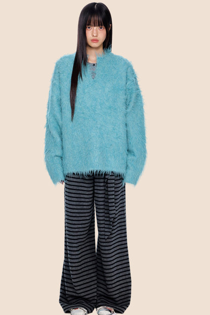 Imitation Mink Velvet V-Neck Sweater